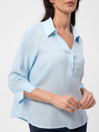 Dame skjorte i lyseblå fra Redgreen – hør / afslappet fit / 3/4-ærme
