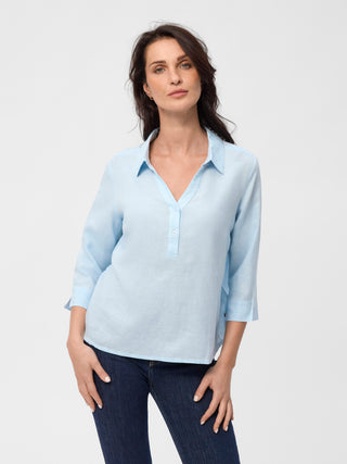 Dame skjorte i lyseblå fra Redgreen – hør / afslappet fit / 3/4-ærme