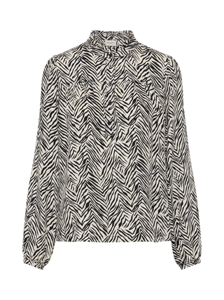 Sort‑hvid zebra‑stribet RedGreen dametop med V‑udskæring, lange ærmer med elastikmanchetter og løs pasform