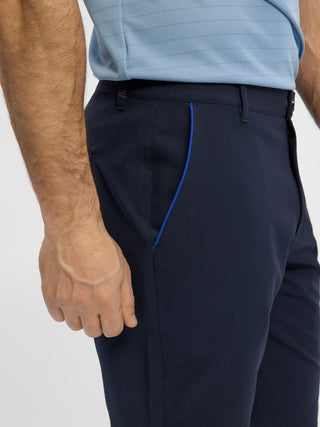 Navyblå RedGreen herreshorts med skrålommer med lyseblå kant og bæltestropper