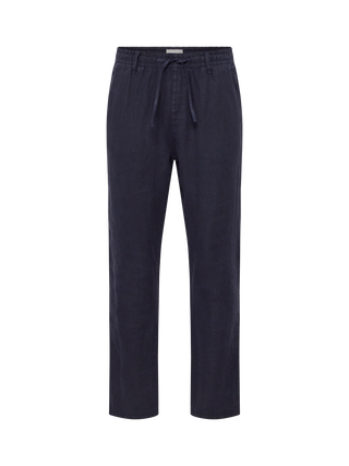 Navyblå RedGreen herrebukser med elastisk talje, bindebånd og skrålommer