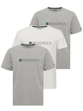 3-pak herre T-shirts fra Redgreen i grå og hvid med frontprintet logo – rund hals og klassisk pasform