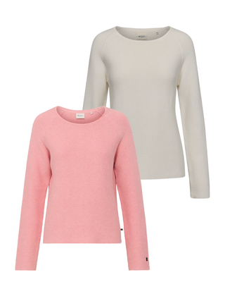 Damesweater i lyserød og råhvid fra Redgreen – strikket bomuldsblanding / raglanærmer / casual fit