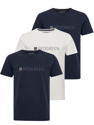3-pak T-shirts med Redgreen logo i navy og hvid – herremodel med klassisk pasform og rund hals