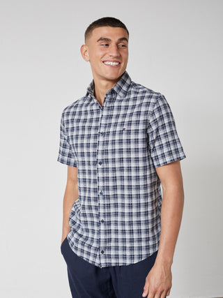 REDGREEN ASGER LINEN SHIRT SS Shirt 2682 Navy Checkered