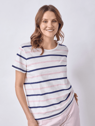 REDGREEN WOMAN Chris T-shirt Short Sleeve Tee 145 Pink Stripe
