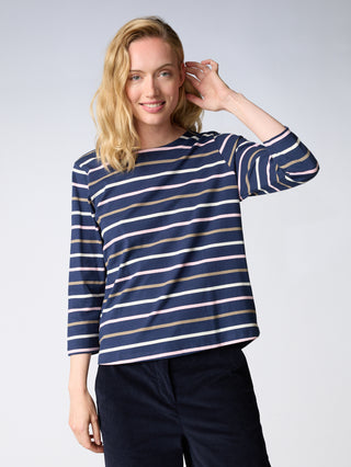 REDGREEN WOMAN Croco T-shirt Short Sleeve Tee 168 Navy Stripe